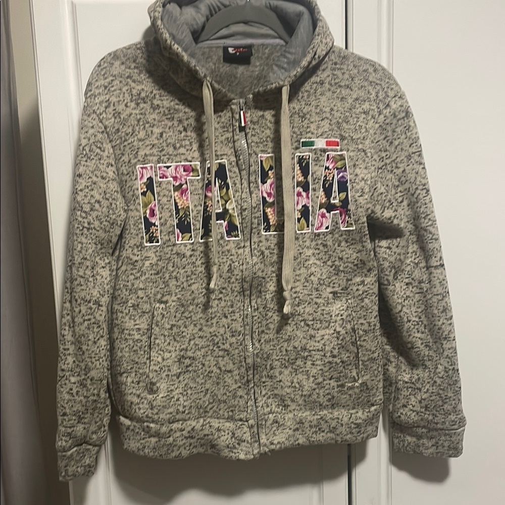 Gray Italia Hoodie with Floral Accents